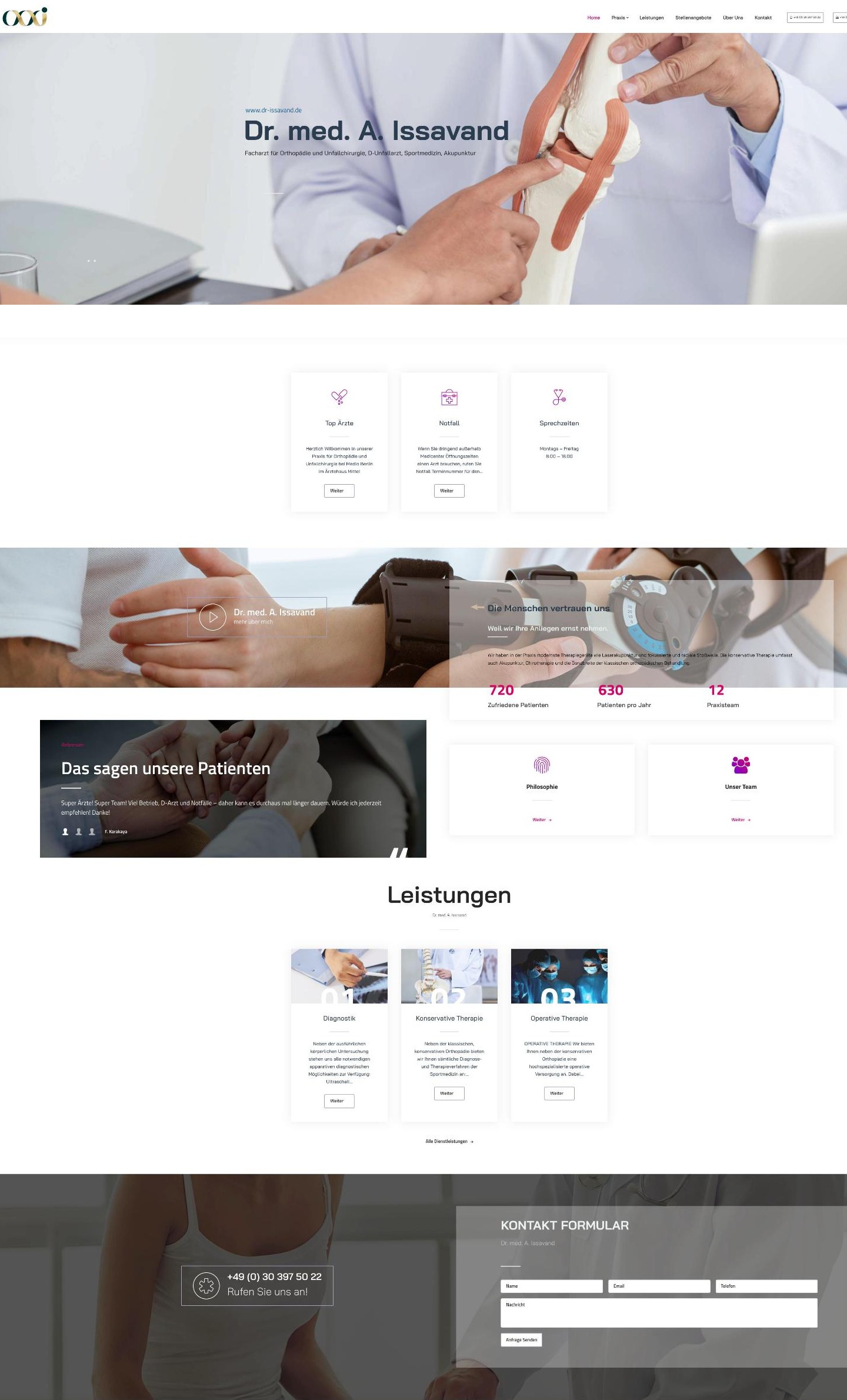 Startseite der Website Dr. med. A. Issavand – Referenzprojekt von Atomicoweb