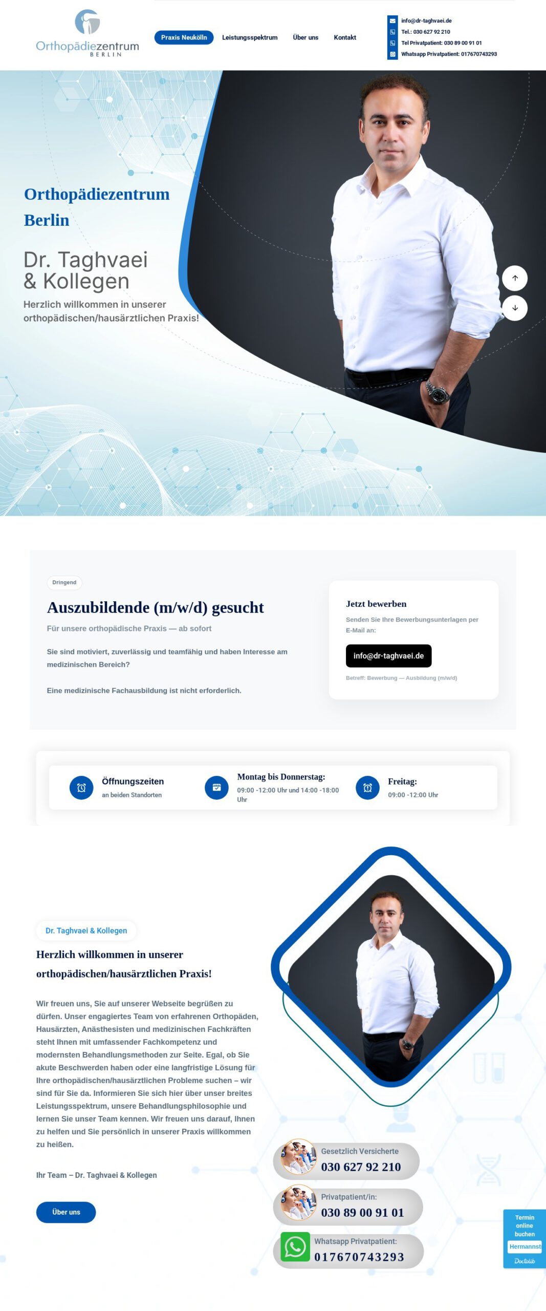 Startseite der Website Dr. Taghvaei – Praxis Neukölln – Referenzprojekt von Atomicoweb