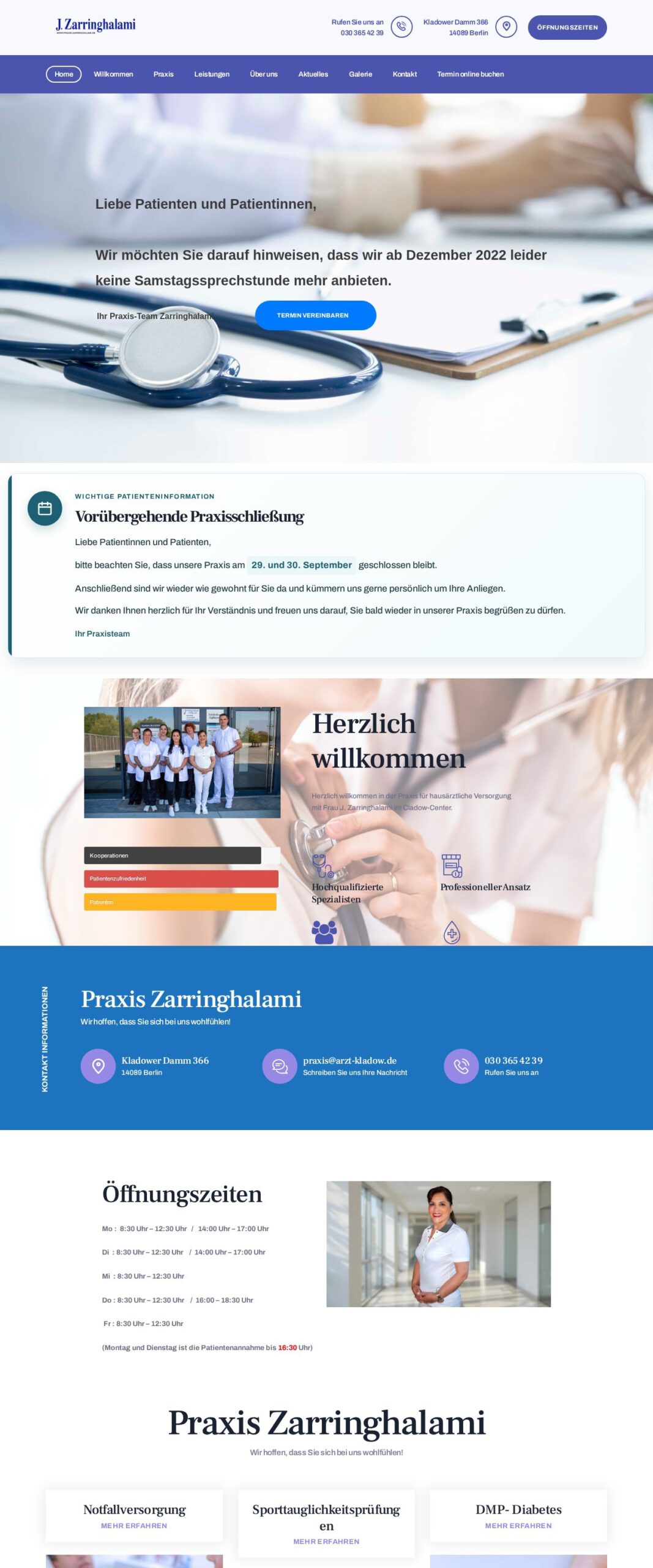Startseite der Website Praxis Zarringhalami – Referenzprojekt von Atomicoweb